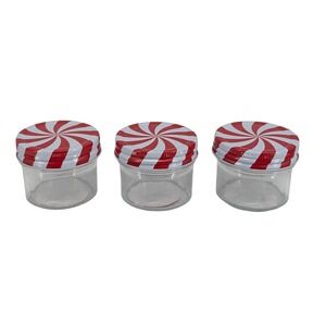 Holiday Style Glass Canister Jar 4 oz Candy Cane Lid Set‎ of 3 Christmas Jar